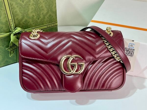 ❤️Authentic original leather (Imported from Italy) [Top-grade original goods] G's latest Anchor Red Marmont chain shoulder bag with wavy pattern - 图片 7