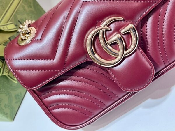 ❤️Authentic original leather (Imported from Italy) [Top-grade original goods] G's latest Anchor Red Marmont chain shoulder bag with wavy pattern - 图片 6