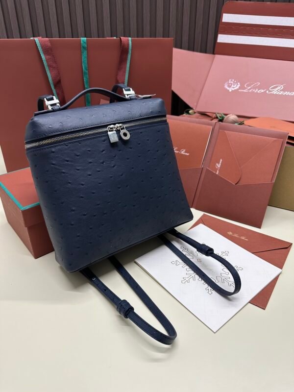 Loro piana Extra Pocket L23.5 Silver Buckle Item No.: FAI8511 Color: Midnight Blue Ostrich Leather - 图片 2