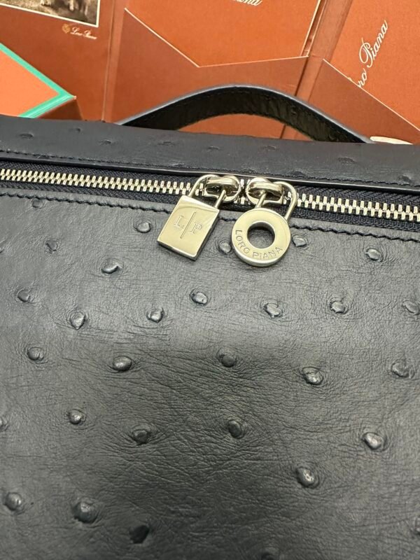 Loro piana Extra Pocket L23.5 Silver Buckle Item No.: FAI8511 Color: Midnight Blue Ostrich Leather - 图片 5
