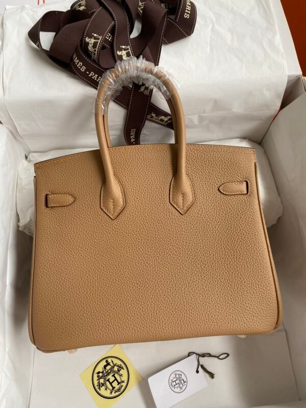 Birkin 25cm imported Togo leather milk tea color gold buckle wax thread - 图片 2