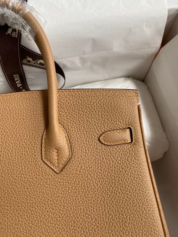 Birkin 25cm imported Togo leather milk tea color gold buckle wax thread - 图片 8