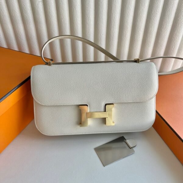 In stock🌟 Constance elan 23cm🪞 Mirror model Epsom Color: Ck10 Milkshake White Craie Gold buckle First-class craftsmanship Fully handmade wax thread stitching