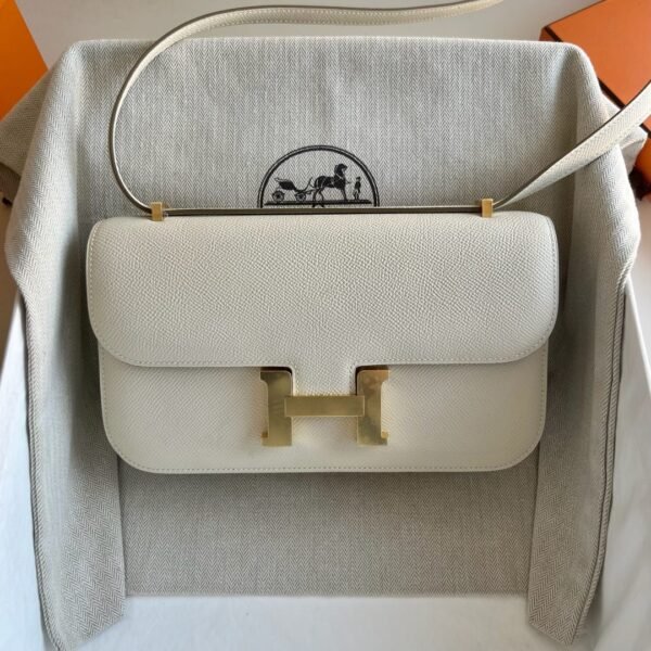 In stock🌟 Constance elan 23cm🪞 Mirror model Epsom Color: Ck10 Milkshake White Craie Gold buckle First-class craftsmanship Fully handmade wax thread stitching - 图片 3