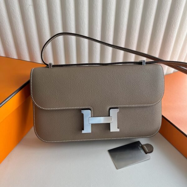 In stock🌟 Constance elan 23cm🪞 Mirror model Epsom Color: Ck18 elephant gray silver buckle First-class craftsmanship fully handmade wax thread