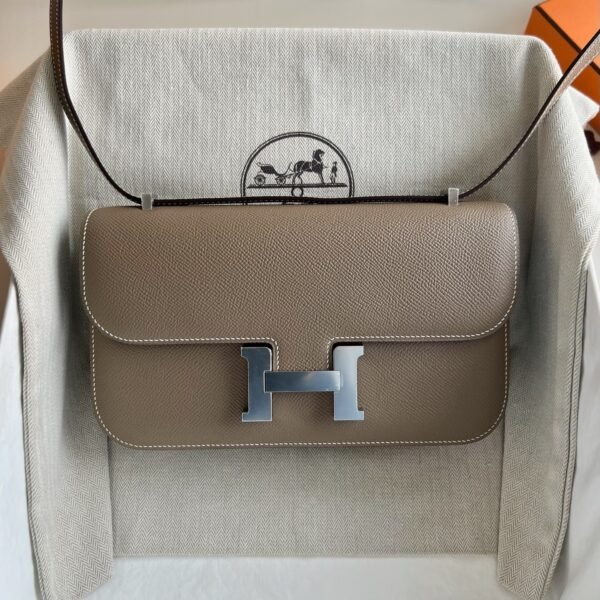 In stock🌟 Constance elan 23cm🪞 Mirror model Epsom Color: Ck18 elephant gray silver buckle First-class craftsmanship fully handmade wax thread - 图片 3