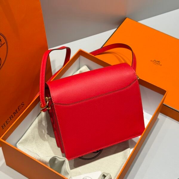 𝐇- 𝑯𝒆𝒓𝒎𝒆𝒔 𝒓𝒐𝒖𝒍𝒊𝒔 pig nose small square bag. _national flag red_gold buckle_ 𝑬𝒗𝒆 leather - 图片 2