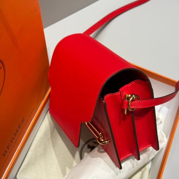 𝐇- 𝑯𝒆𝒓𝒎𝒆𝒔 𝒓𝒐𝒖𝒍𝒊𝒔 pig nose small square bag. _national flag red_gold buckle_ 𝑬𝒗𝒆 leather - 图片 9