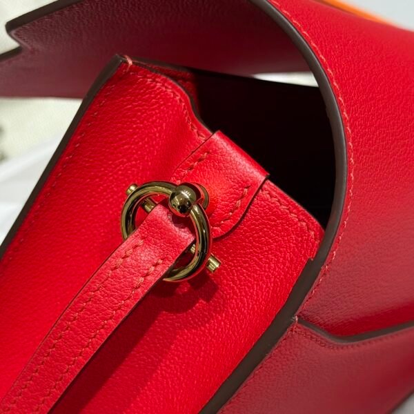 𝐇- 𝑯𝒆𝒓𝒎𝒆𝒔 𝒓𝒐𝒖𝒍𝒊𝒔 pig nose small square bag. _national flag red_gold buckle_ 𝑬𝒗𝒆 leather - 图片 7