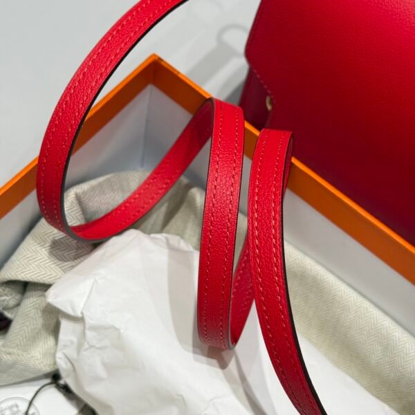 𝐇- 𝑯𝒆𝒓𝒎𝒆𝒔 𝒓𝒐𝒖𝒍𝒊𝒔 pig nose small square bag. _national flag red_gold buckle_ 𝑬𝒗𝒆 leather - 图片 3