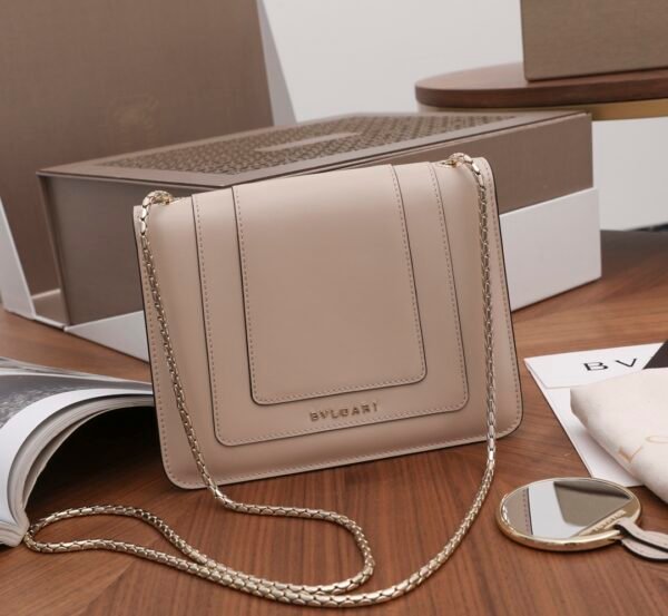 Bulgari Fetal Cow Classic Small Square Bag Hardware Upgraded Version Malachite Snake Head Milk Tea Color👵 - 图片 9