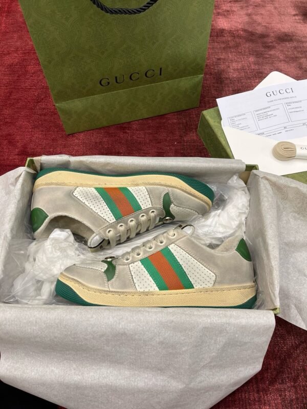 Gucci Screener series dirty shoes, purchasing-level "green leather", unisex style Women's style Men's style
